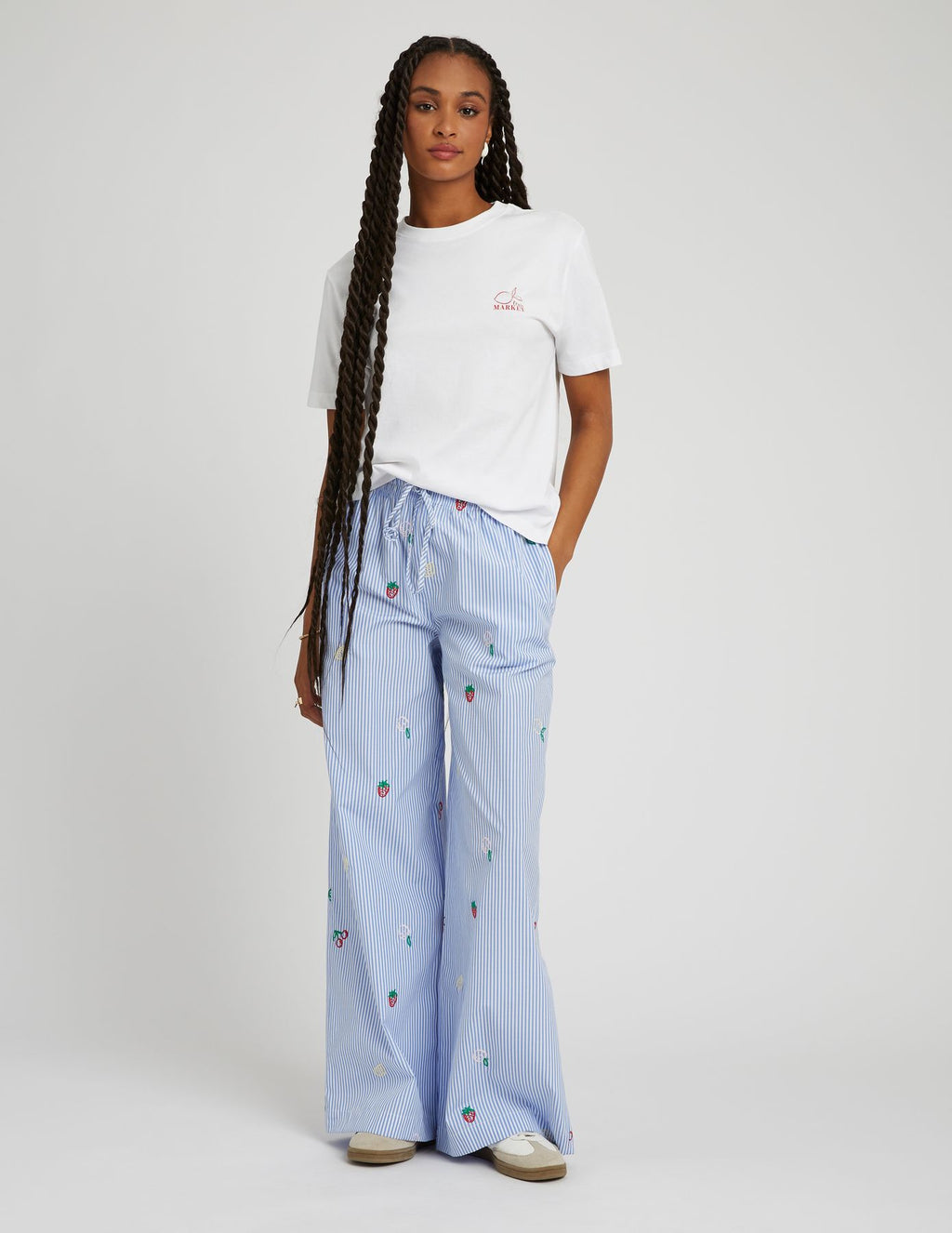 Pantalon rayé brodé - 1