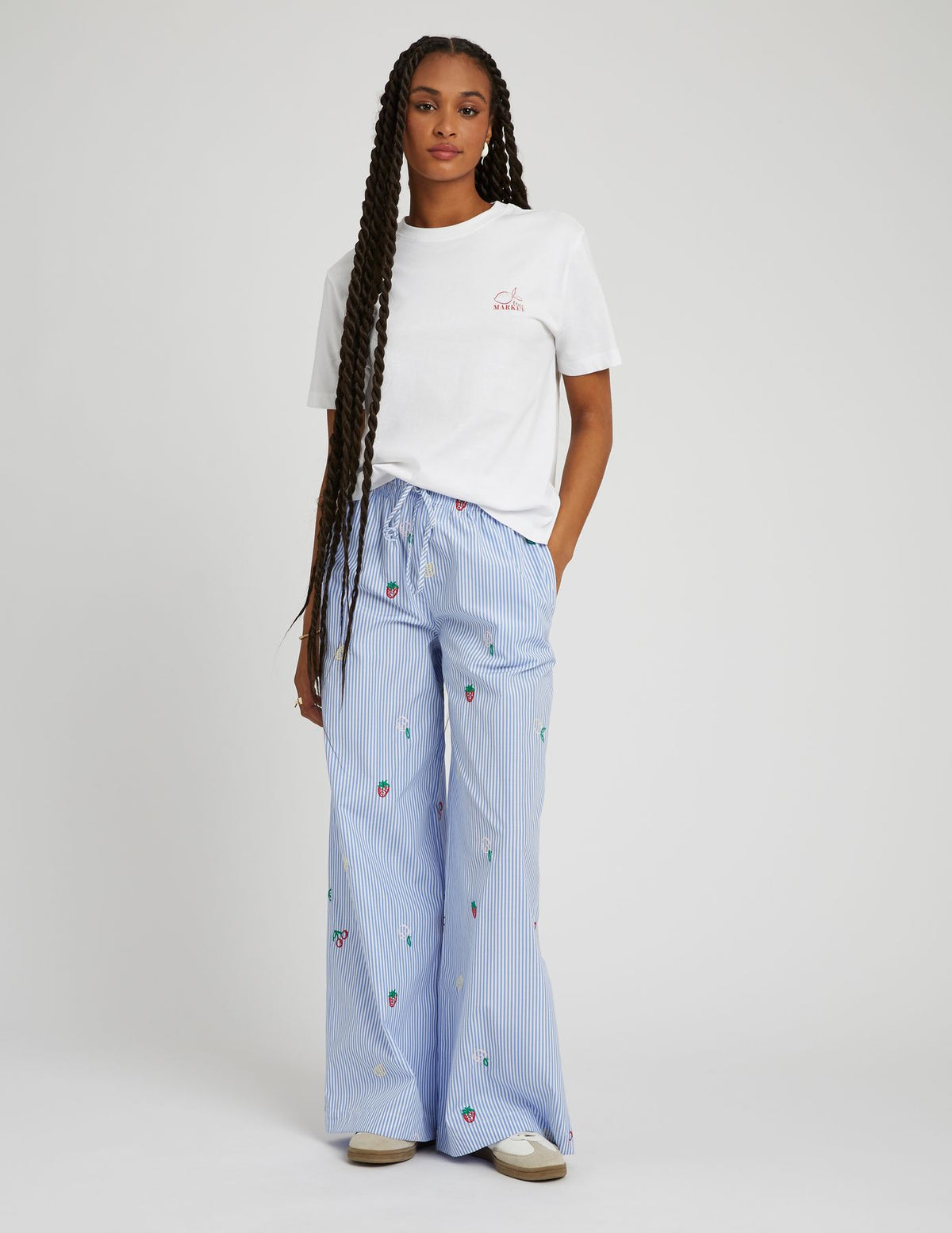 Pantalon rayé brodé - 1