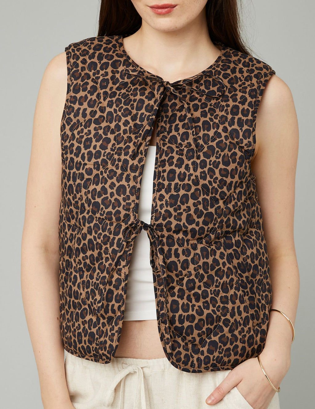 Veste sans manches léopard à noeuds - 1