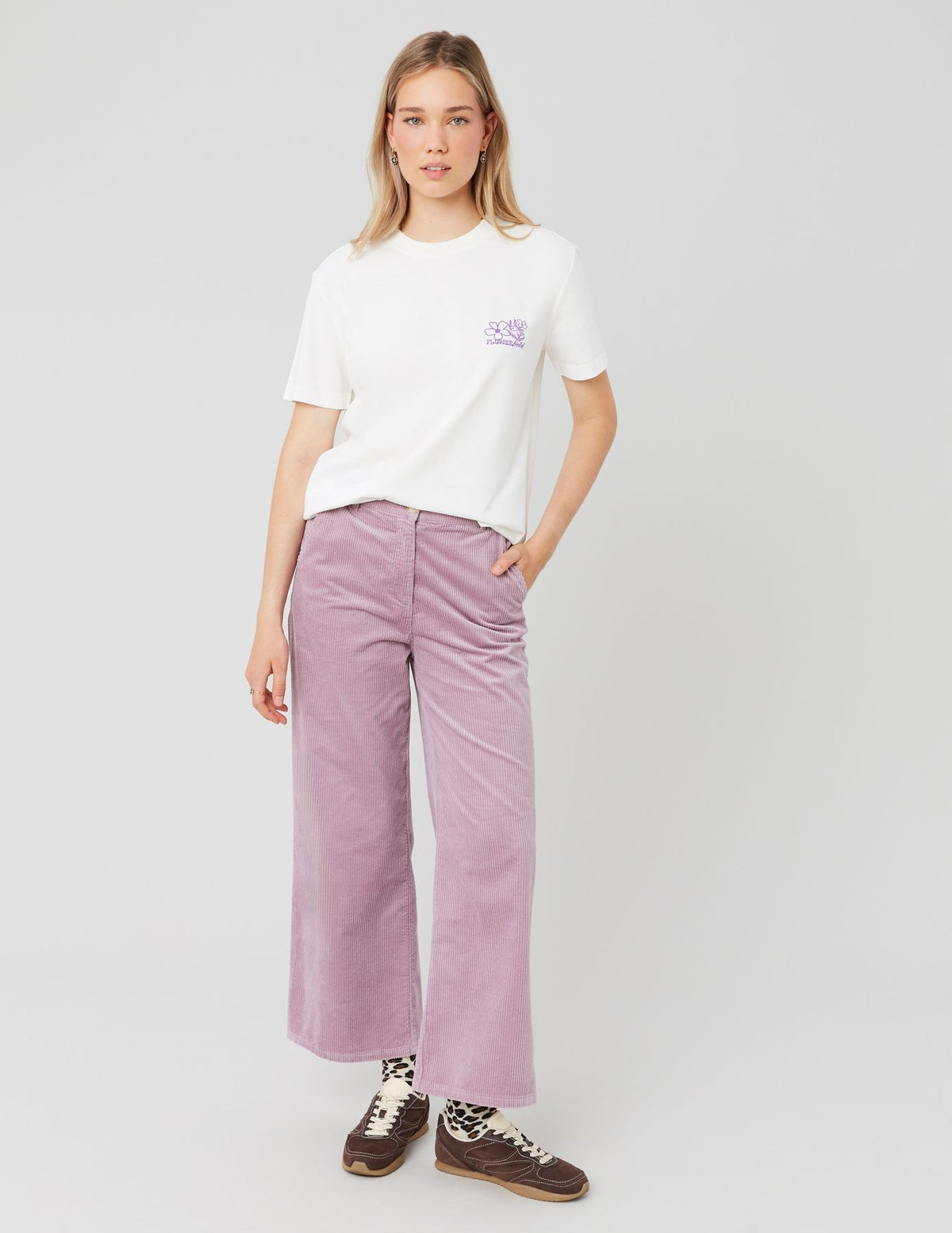 Pantalon wide leg velours cropped - 1