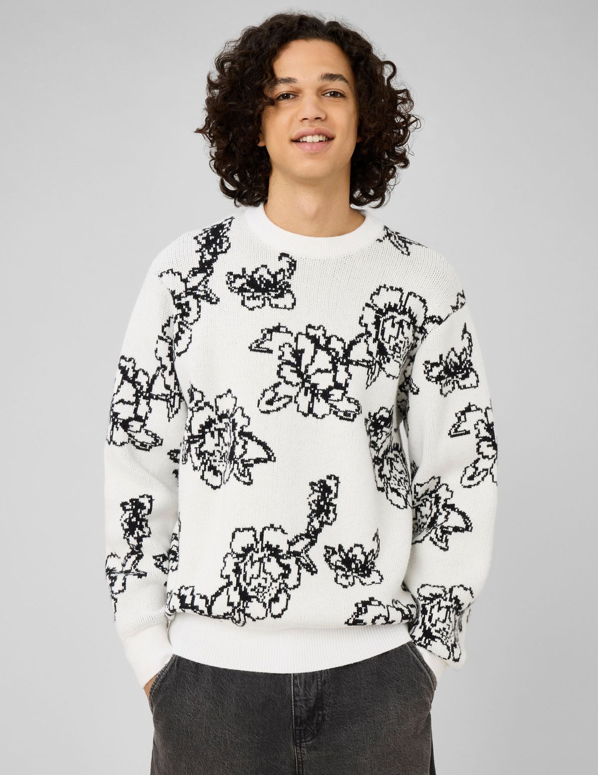 Pull jacquard fleurs - 1