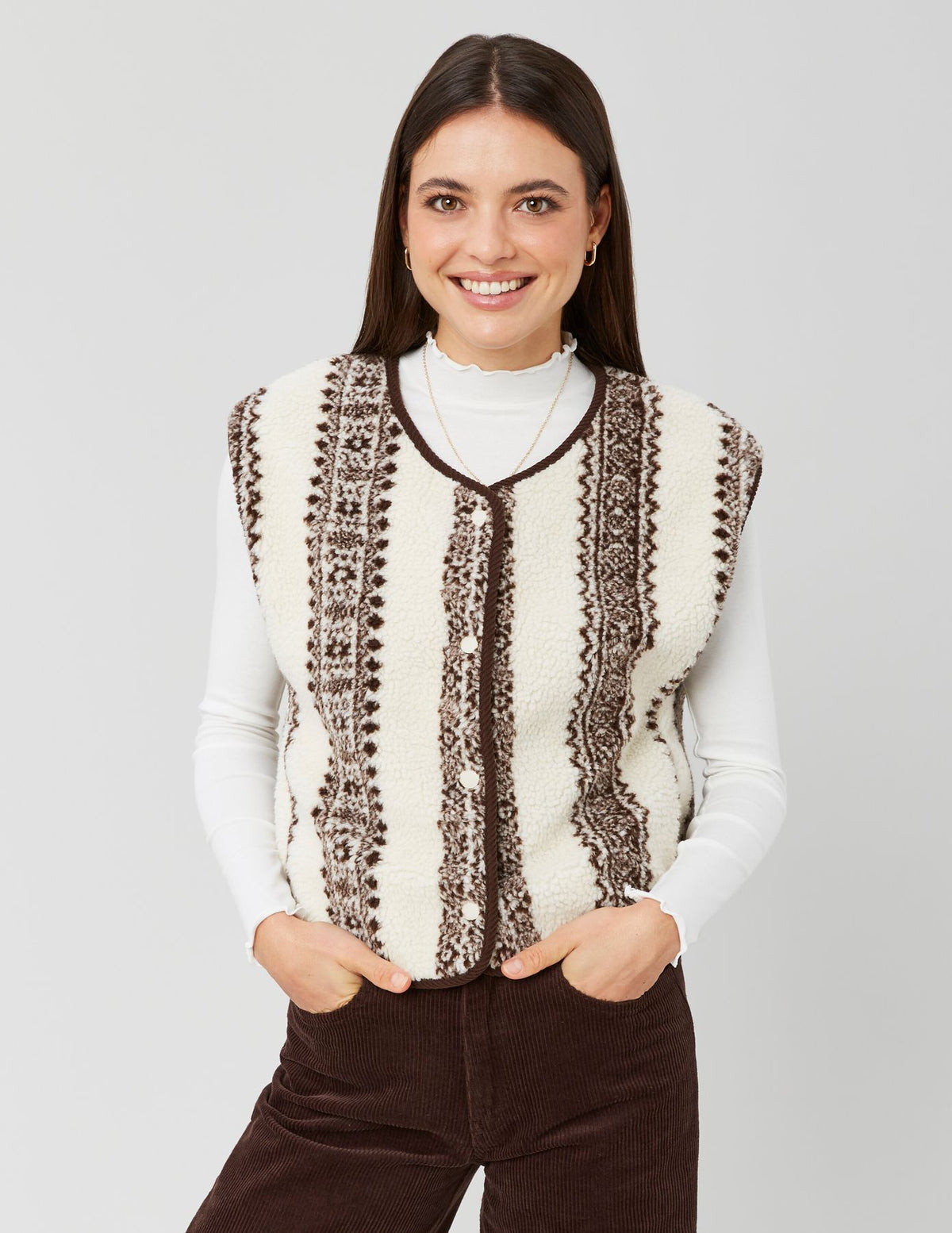 Gilet sherpa sans manches imprimé - 1