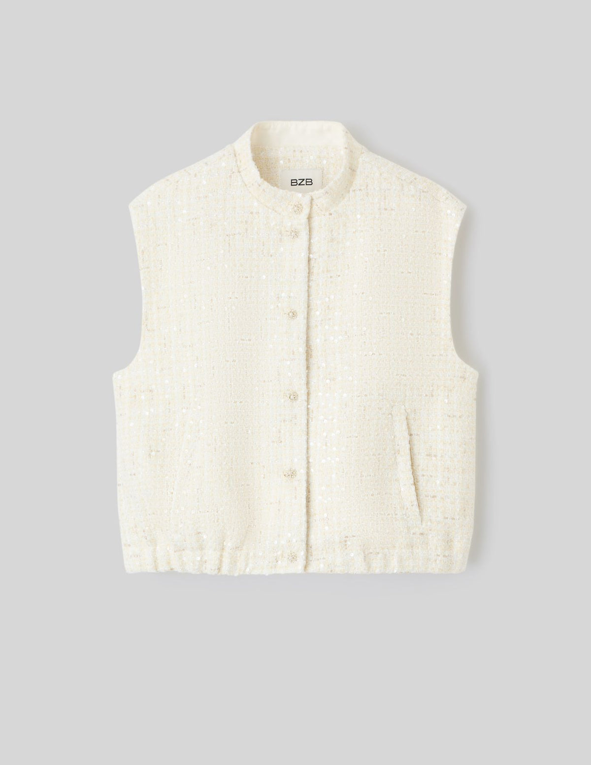 Veste tweed sans manches effet brillant - 2