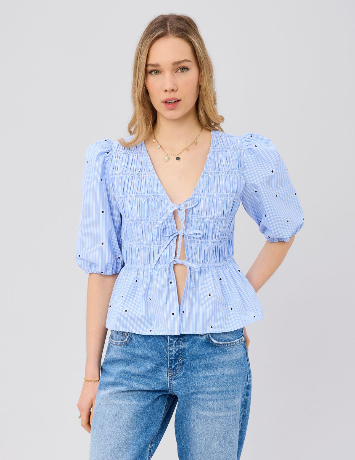 Blouse à nouer motif rayé - 1