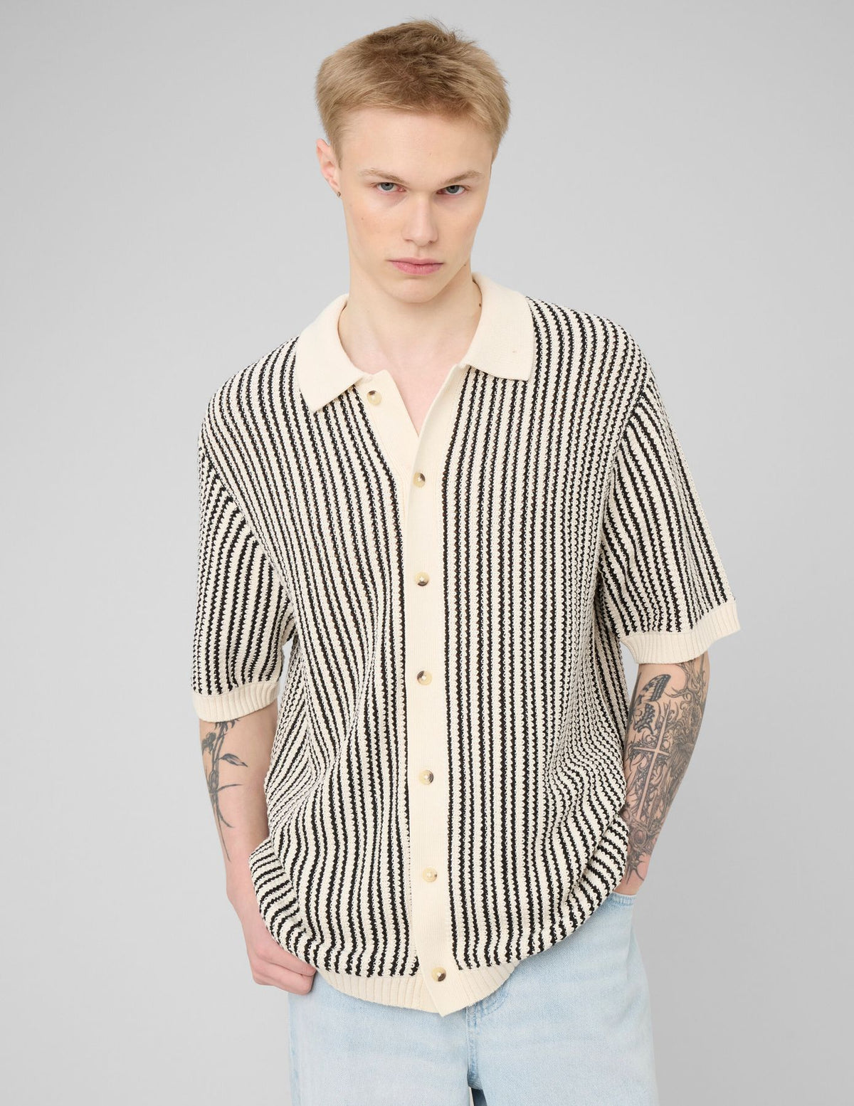 Chemise manches courtes rayée tricot - 1