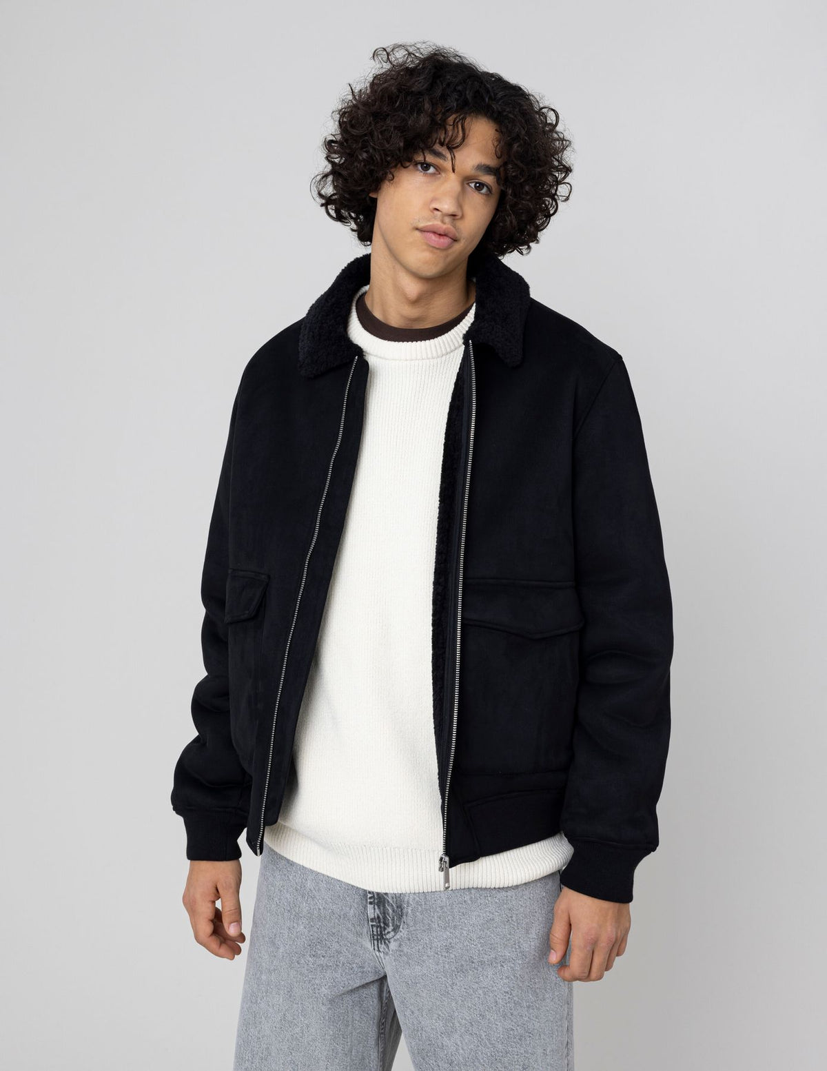 Blouson zippé peau retournée - 1