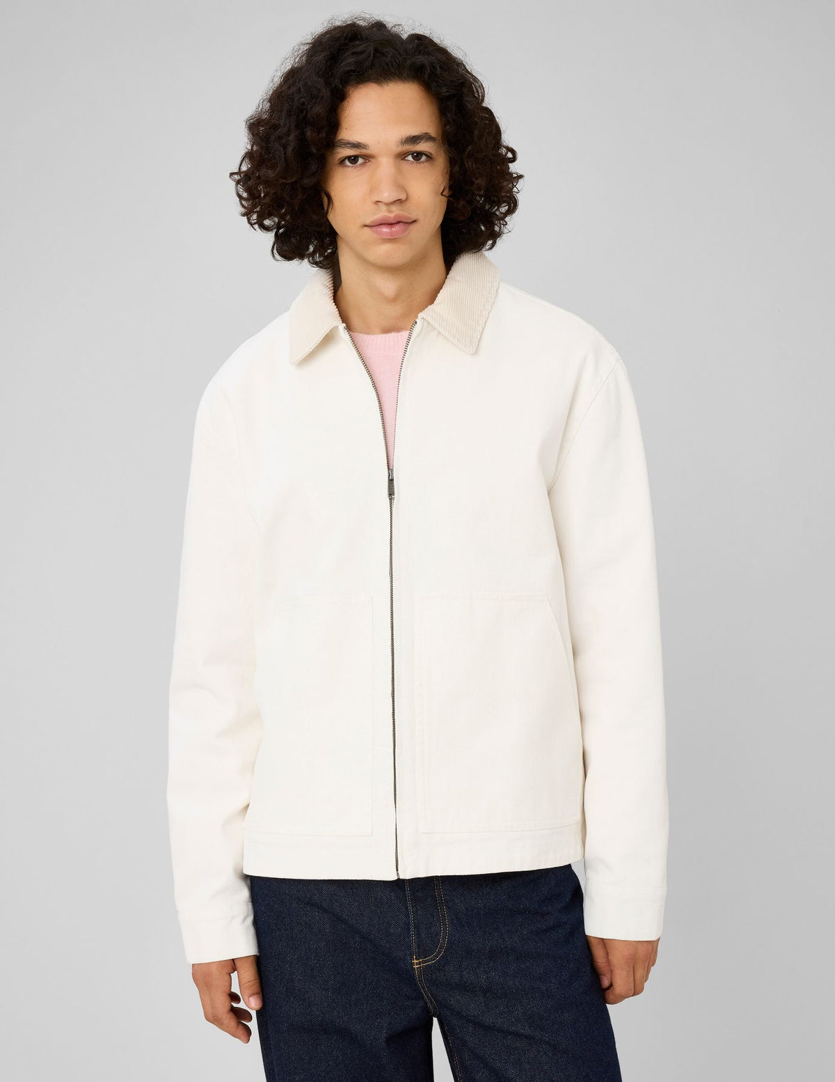 Veste zippée unie col velours - 1