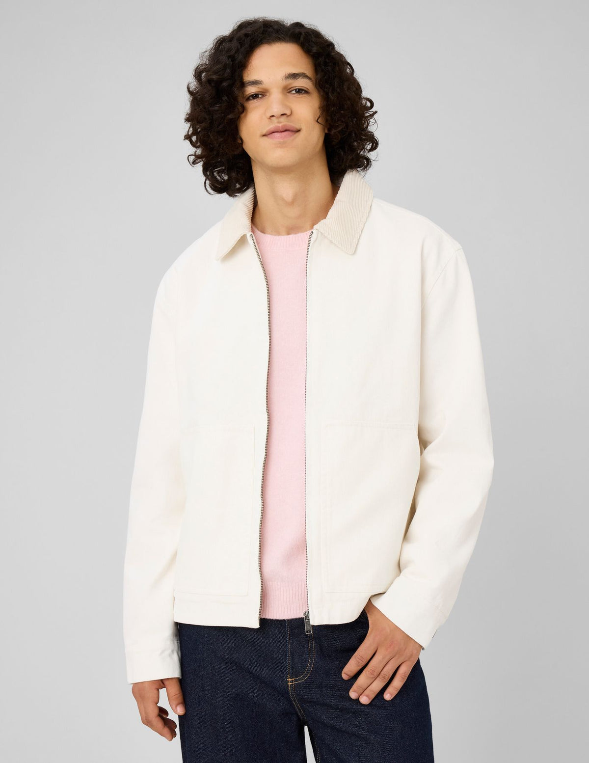 Veste zippée unie col velours - 2