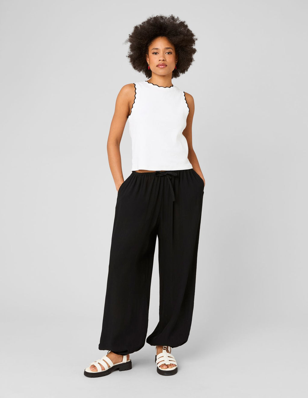 Pantalon fluide élastiqué bas - 1