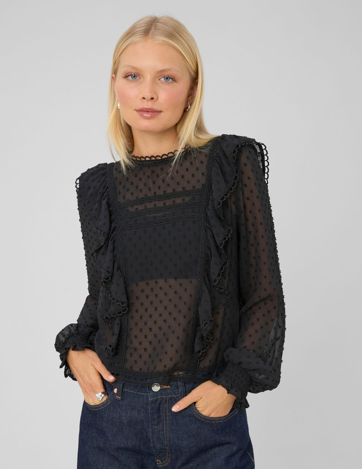 Blouse plumetis volantée - 1