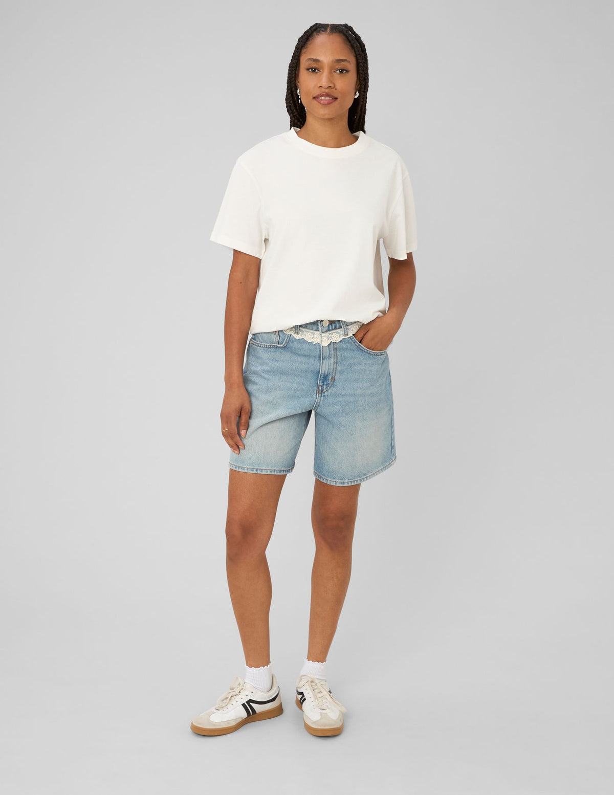 Short en jean dentelle - 1